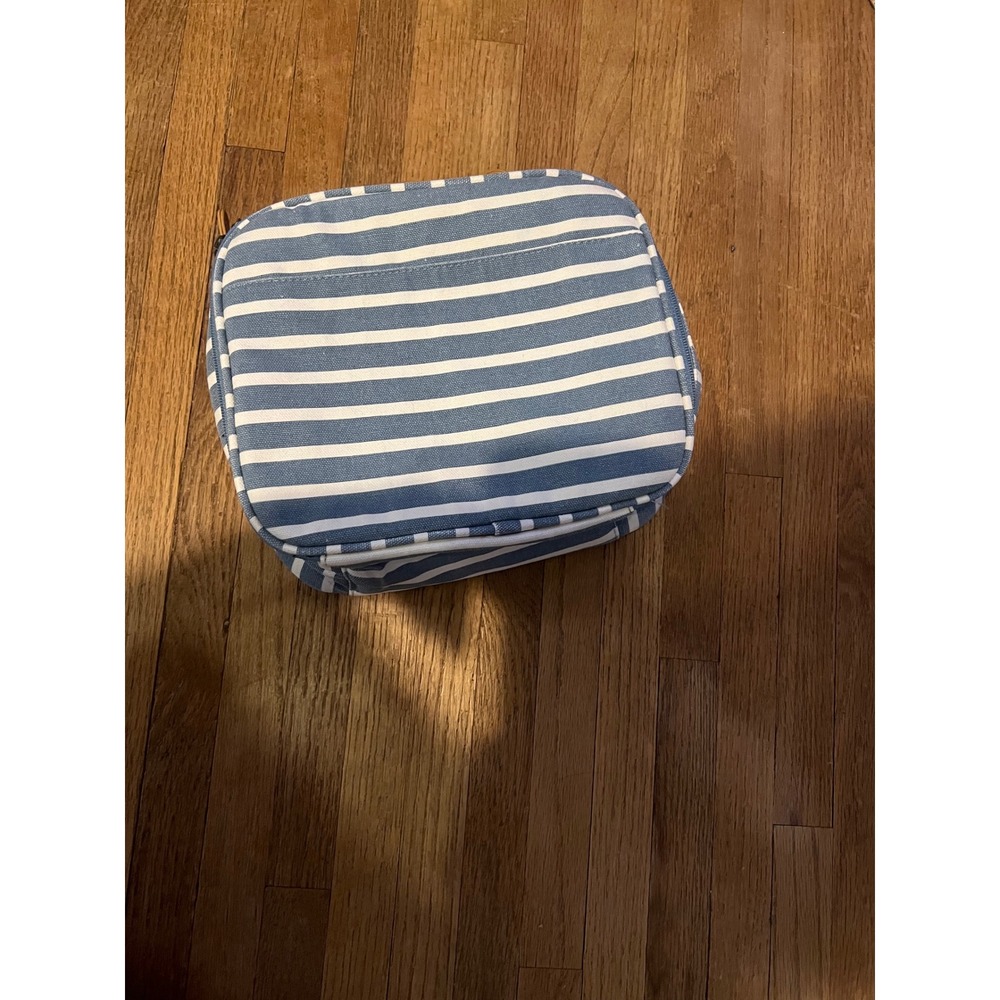 Pottery Barn Teen Blue White Striped Insulated Lunch Box Canvas Zippered Bag - Picture 2 of 16